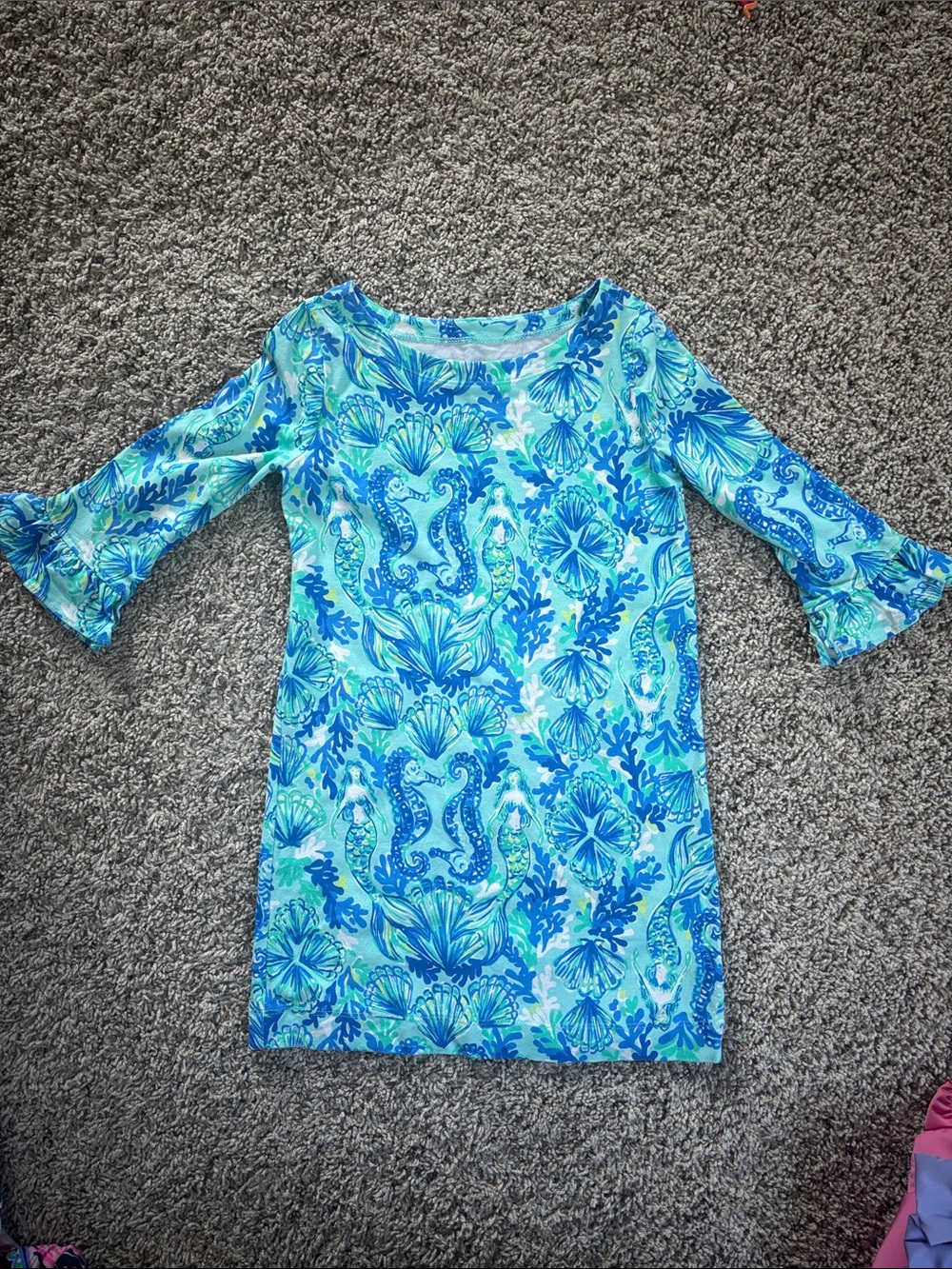 Lilly Pulitzer Aqua & Teal Seahorse Print Casual Dress